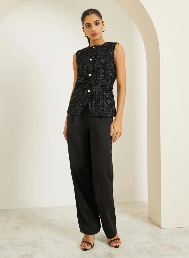 Styli Women Tweed Button Down Waistcoat